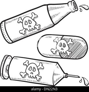 Simbolo di veleno di droghe e di alcol schizzo Illustrazione Vettoriale