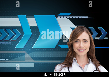 Immagine composita del ritratto femminile di infermiere tenendo fuori aprire palm Foto Stock