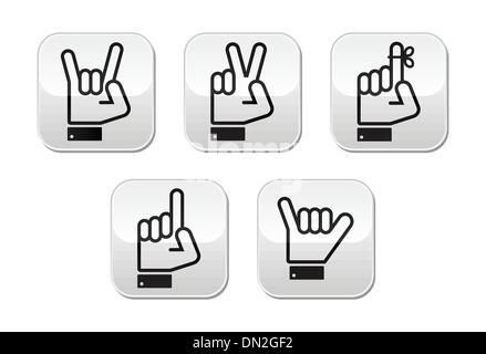 Vettore di mano gesti e segnali e segni - vittoria, rock, punto i pulsanti Illustrazione Vettoriale