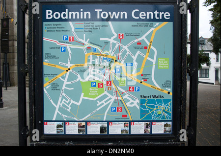 Bodmin Centro Città Mappa Turistica della Cornovaglia Foto Stock