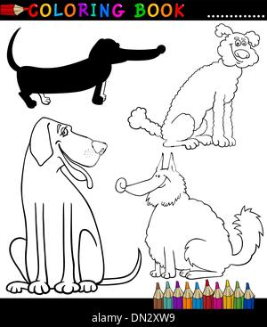 Cartoon cani o cuccioli Pagina di colorazione Illustrazione Vettoriale