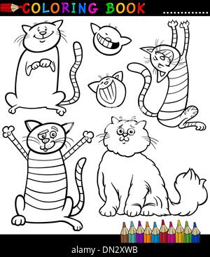Cartoon i gatti e i gattini di pagina di colorazione Illustrazione Vettoriale