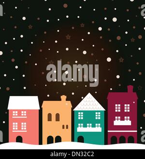 Colorata città natale case con neve dietro Illustrazione Vettoriale