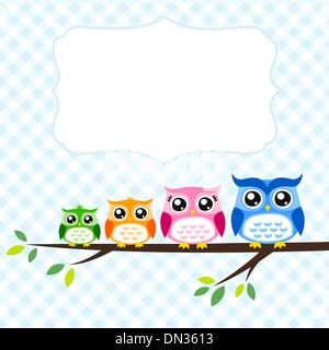 Gufi famiglia a tronco di albero Illustrazione Vettoriale