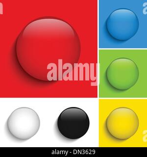 Set di vetro colorato cerchio lucido pulsanti Illustrazione Vettoriale