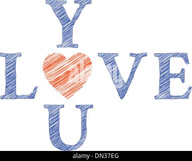 Vi amo con disegnati a mano lettere, vettore Illustrazione Vettoriale