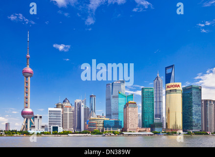 Skyline di Shanghai con l'Oriental Pearl Tower e CBD di Shanghai pudong Skyline PRC, Repubblica Popolare Cinese, Asia Foto Stock