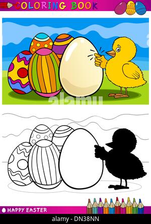 Pulcino di pasqua cartoon illustrazione per la colorazione Illustrazione Vettoriale