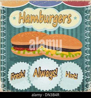 Vintage sfondo con immagine di hamburger. Illustrazione Vettoriale