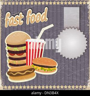 Vintage sfondo con immagine di fast food. Illustrazione Vettoriale