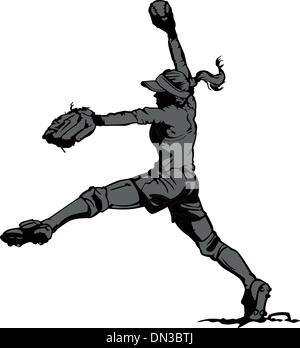 Fast Pitch Softball Pitcher illustrazione vettoriale Illustrazione Vettoriale