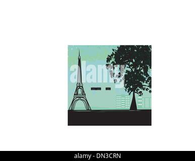 Coppia romantica a Parigi kissing vicino alla Torre Eiffel Illustrazione Vettoriale