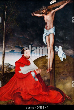 ALBRECHT di Brandeburgo inginocchiato davanti a Cristo sulla croce. 1520 Lucas Cranach il Vecchio (1472-1553) tedesco Germania Foto Stock