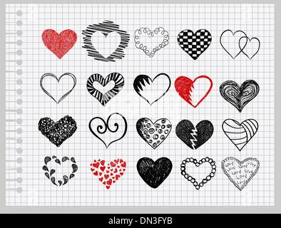 Disegnate a mano cuori Illustrazione Vettoriale