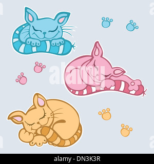 Carino gatti a pelo. Illustrazione Vettoriale. Foto Stock