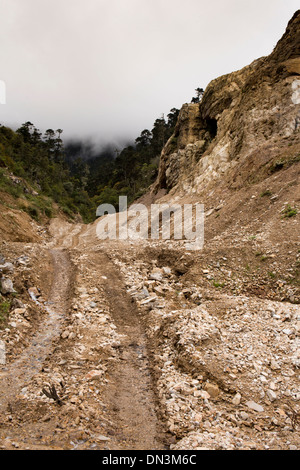 Il Bhutan orientale, strade pericolose autostrada per Shertang La pass crossing frana Foto Stock