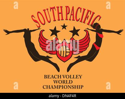 South Pacific Ocean Beach volley arte vettoriale Illustrazione Vettoriale