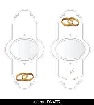 Impostare le schede di nozze con rose, anello, prua Illustrazione Vettoriale