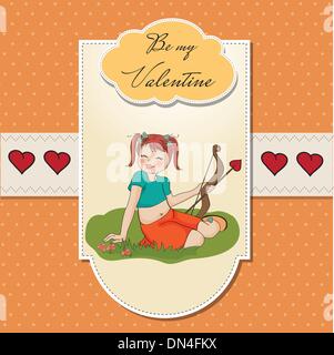 Giovane ragazza carina con cupido bow. Il giorno di san valentino cardy Illustrazione Vettoriale