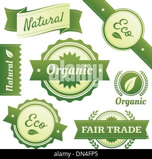 Alta qualità naturali, organici, Eco e il commercio equo e solidale di etichette Illustrazione Vettoriale