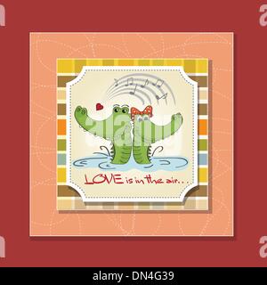 Coccodrilli in amore.Il giorno di San Valentino card Illustrazione Vettoriale