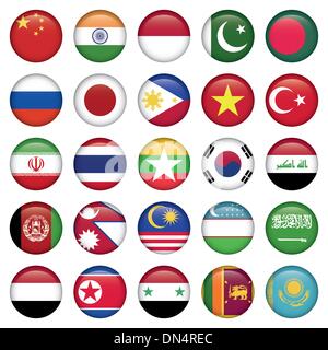 Bandiere asiatico icone rotonde Illustrazione Vettoriale