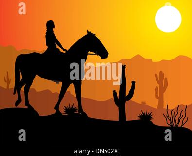 La donna a cavallo nel deserto Illustrazione Vettoriale