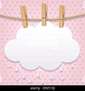 White paper cloud su uno stendibiancheria Illustrazione Vettoriale
