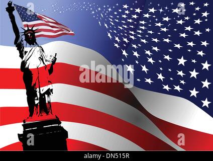Bandiera americana con la statua della libertà dell'immagine. Illustrazione Vettoriale Illustrazione Vettoriale