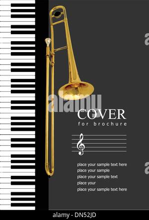 Coperchio per brochure con pianoforte e trombone immagini. Vector illust Illustrazione Vettoriale