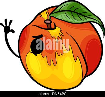 Divertenti frutta pesche cartoon illustrazione Illustrazione Vettoriale