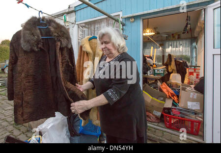 Gera, Germania. 12 Dic, 2013. Rosa Zinecker pulisce e organizza i suoi possedimenti a Gera, Germania, 12 dicembre 2013. Lei e suo marito solo tornati a casa loro un paio di giorni fa. Si è allagato la metà di un anno fa. Foto: Michael Reichel/dpa/Alamy Live News Foto Stock