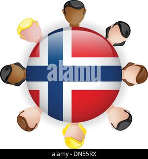 Bandiera della Norvegia il lavoro di squadra il pulsante gruppo persone Illustrazione Vettoriale