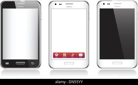 Set di tre realistico telefono cellulare isolato su sfondo bianco Illustrazione Vettoriale