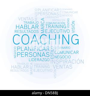 Concetto di coaching relativi parole spagnole in tag Illustrazione Vettoriale