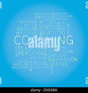 Concetto di coaching relativi parole spagnole in tag Illustrazione Vettoriale