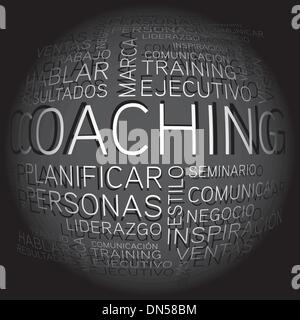 Concetto di coaching relativi parole spagnole in tag Illustrazione Vettoriale