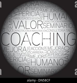 Concetto di coaching relativi parole spagnole in tag cloud Illustrazione Vettoriale