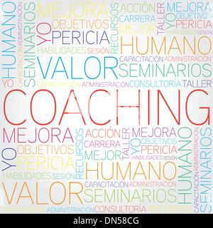 Concetto di coaching relativi parole spagnole in tag cloud Illustrazione Vettoriale