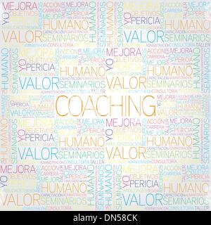 Concetto di coaching relativi parole spagnole in tag cloud Illustrazione Vettoriale