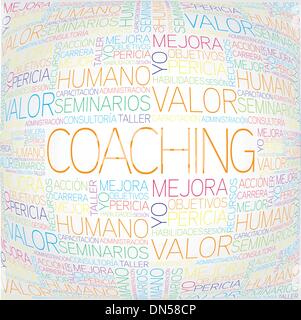 Concetto di coaching relativi parole spagnole in tag cloud Illustrazione Vettoriale