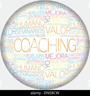 Concetto di coaching relativi parole spagnole in tag cloud Illustrazione Vettoriale