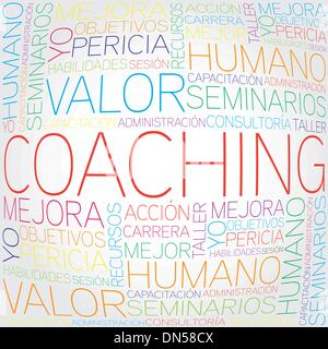 Concetto di coaching relativi parole spagnole in tag cloud Illustrazione Vettoriale