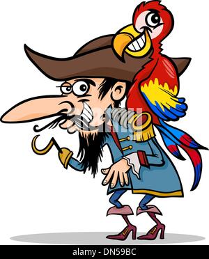 Pirata con parrot cartoon illustrazione Illustrazione Vettoriale