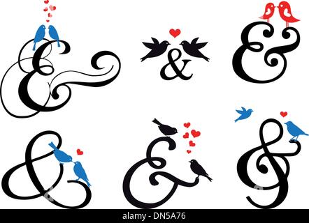 Ampersand segno con uccelli, set di vettore Illustrazione Vettoriale