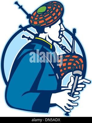 Bagpiper cornamusa scozzese retrò Illustrazione Vettoriale