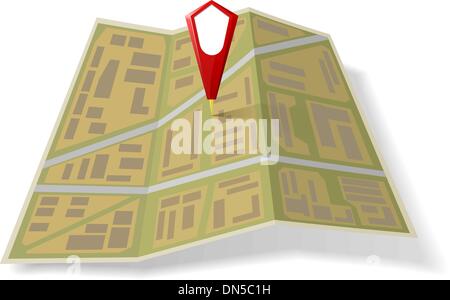 Mappa stradale con puntatore rosso Illustrazione Vettoriale