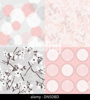 Set di seamless motivi floreali con molla o fiori d'estate Illustrazione Vettoriale
