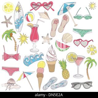 Estate spiaggia set di elementi. Illustrazione Vettoriale