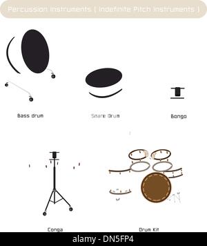 Set di percussioni con bastoni su sfondo bianco Illustrazione Vettoriale